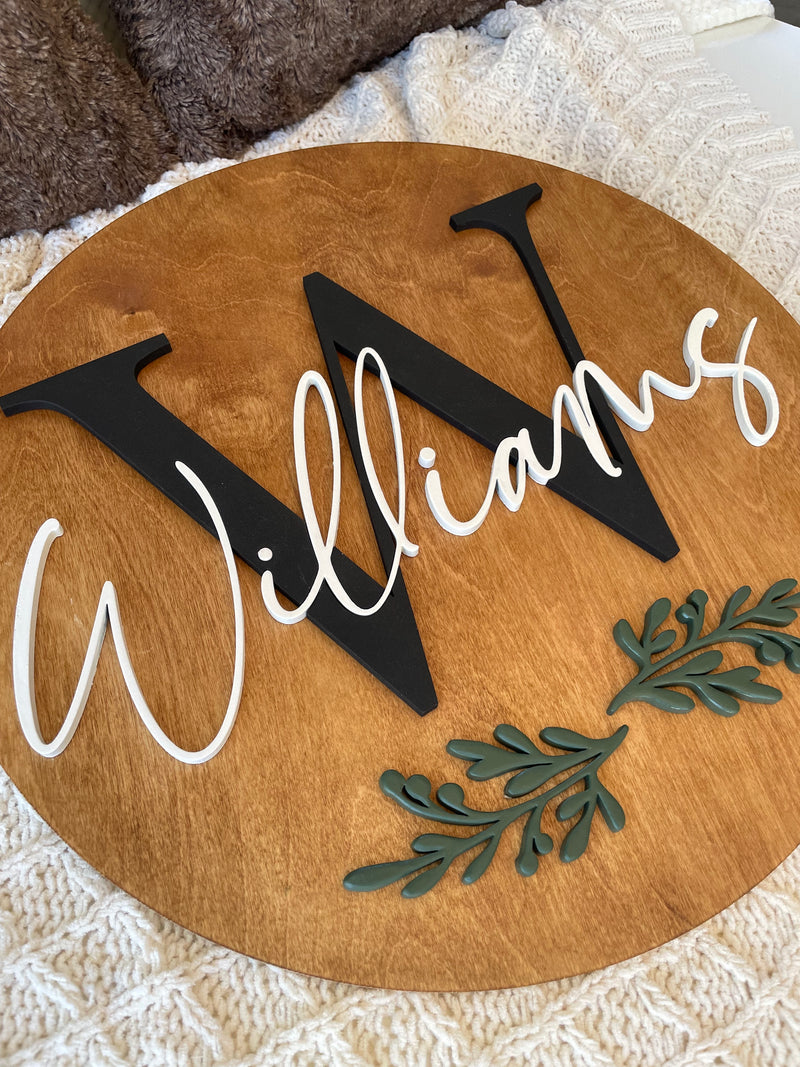 Round Initial Family Name Sign